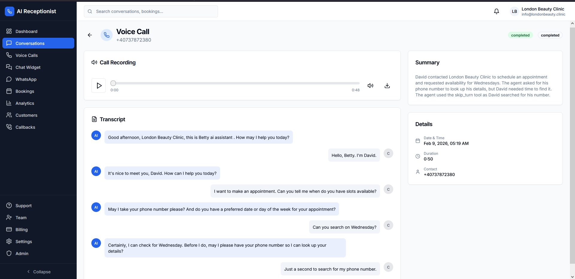 वॉइस कॉल ट्रांसक्रिप्ट